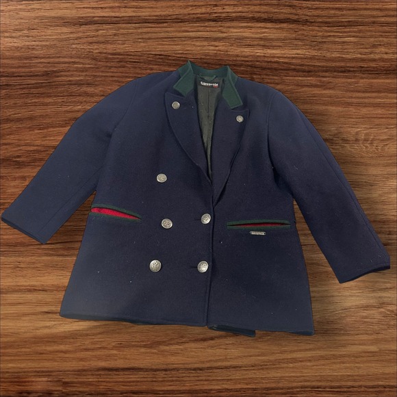 Giesswein Austria Wool Jacket Blazer‎ Green Trim Double Breasted Coat - Picture 1 of 11